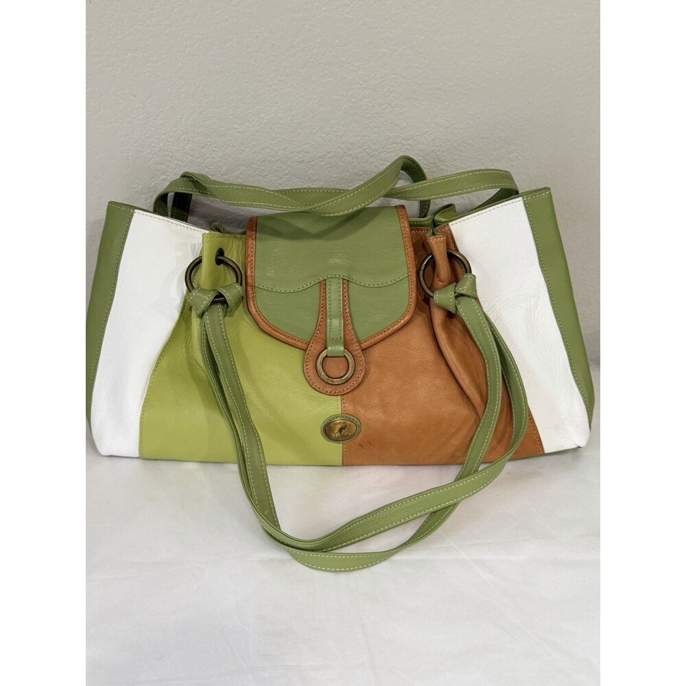 Illution Leather Colorblock Green Brown White Handbag Made in Colombia